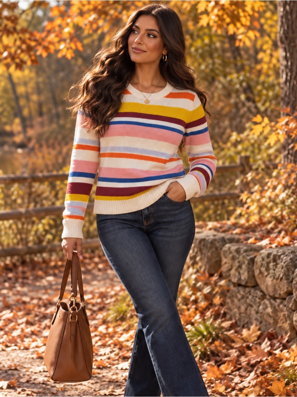 Vintage GAP Medium Rainbow Stripe Pointelle Knit Sweater Colourful | Fall